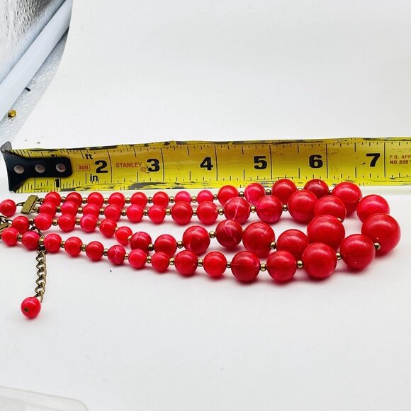 Vintage Red Beaded Necklace Double Strand Graduated Beads Adjustable Retro - Picture 6 of 7